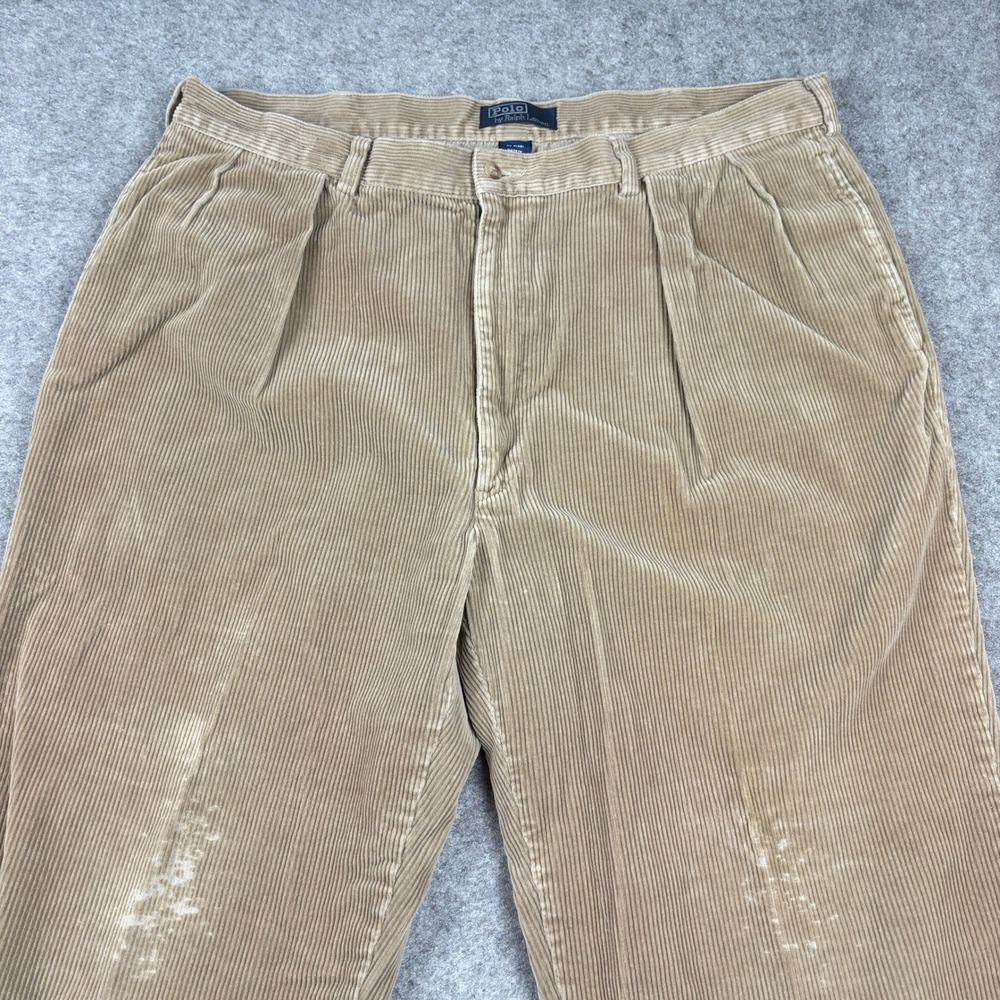 Polo Ralph Lauren Corduroy Pants Mens 40 Pleated Tan Khaki Brown Classic Stretch